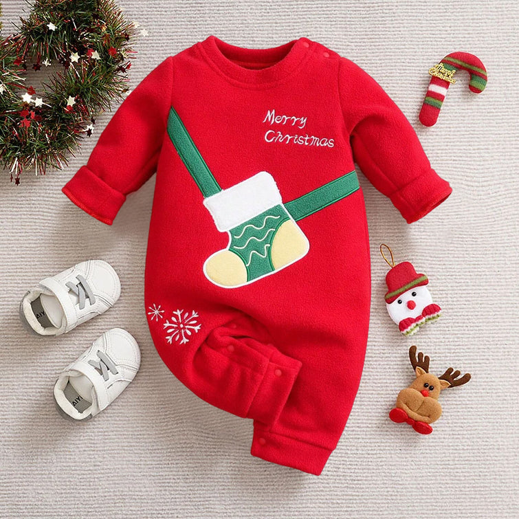 Lovely Merry Christmas Letter Christmas Stockings Printed Baby Jumpsuit