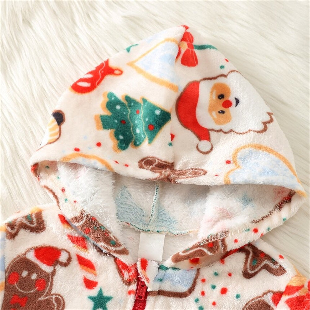Autumn Winter Christmas Fleece Baby Hooded Jumpsuit