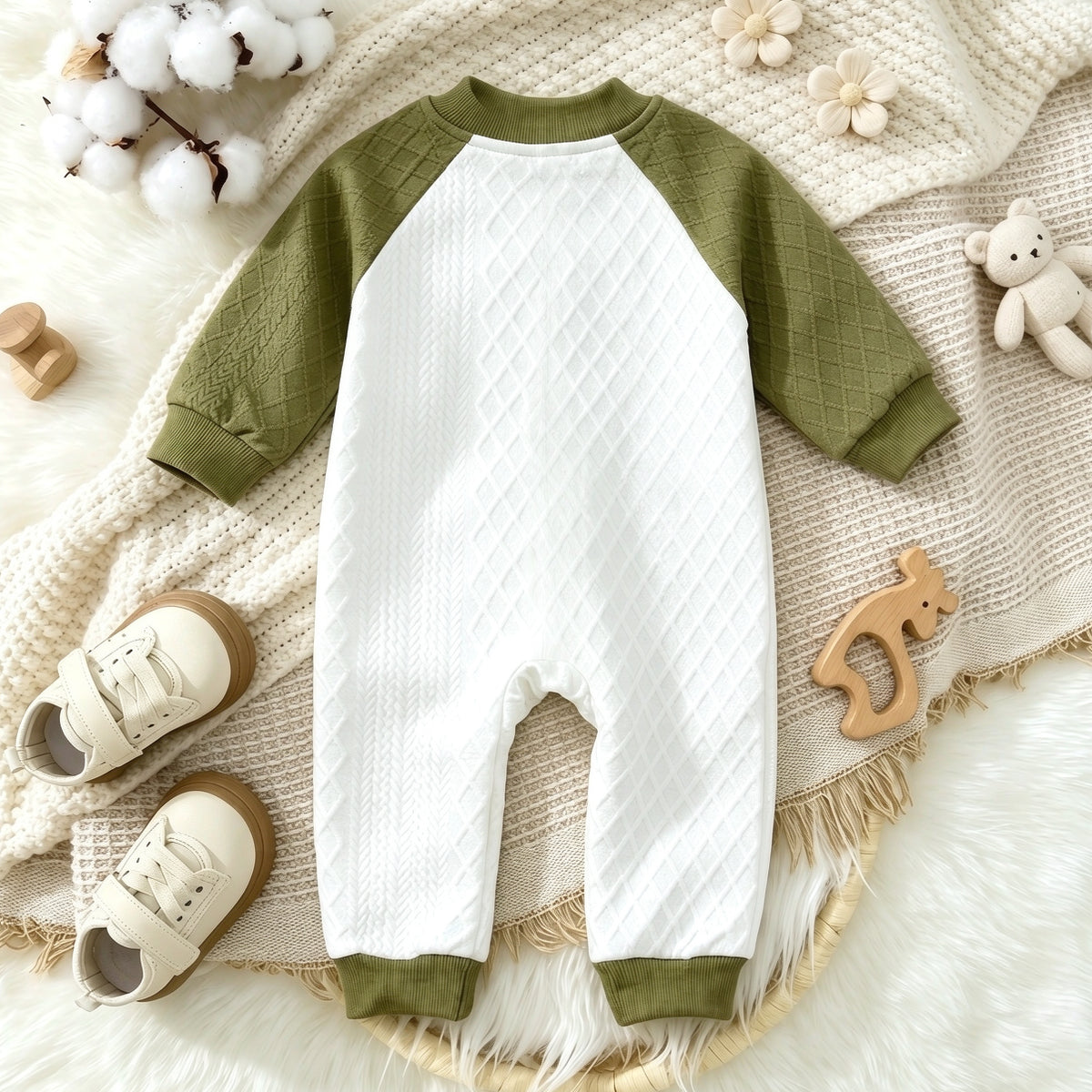 Little Brother Letter Printed Color Block Long Sleeve Baby Jumpsuit