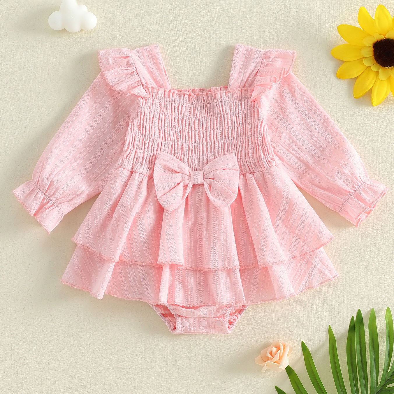 Sweet Solid Color Ruffles Decoration Baby Romper