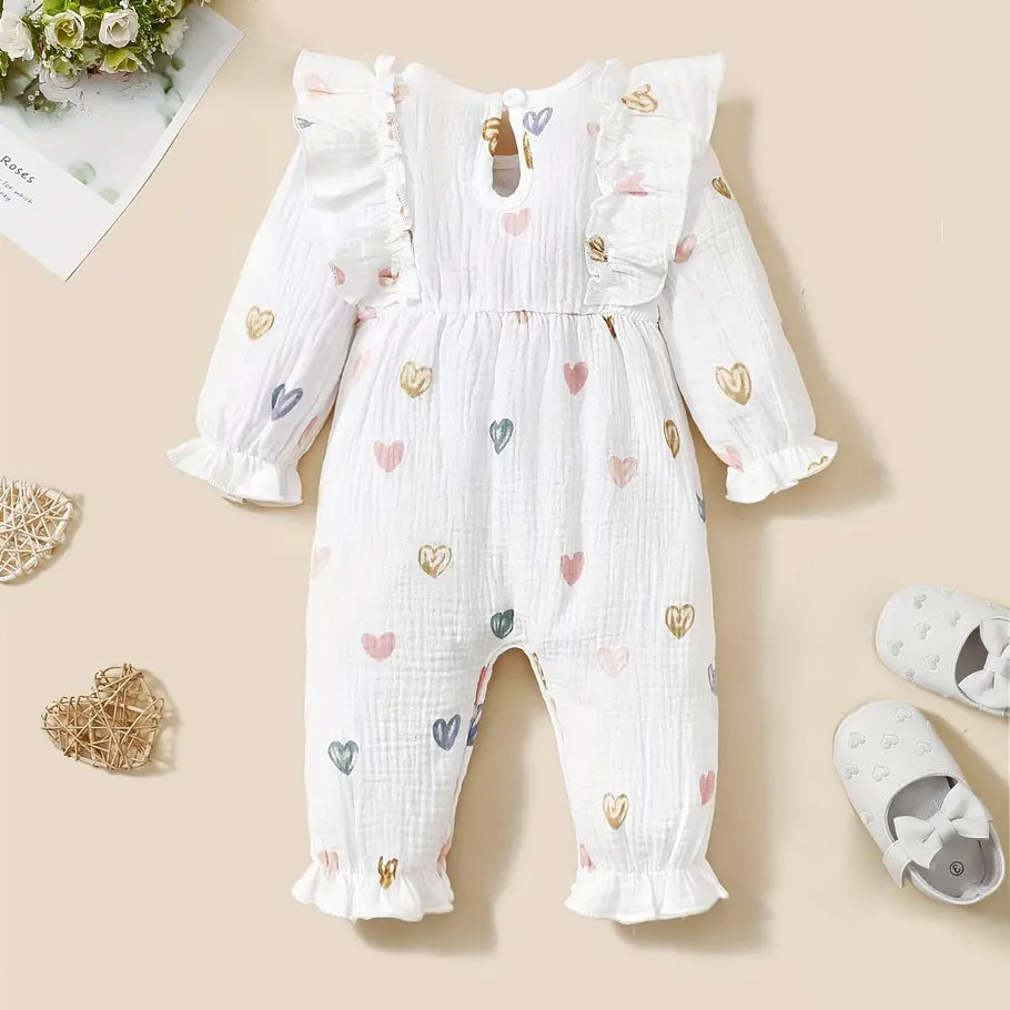 Lovely Heart Printed Long Sleeve Jumpsuit