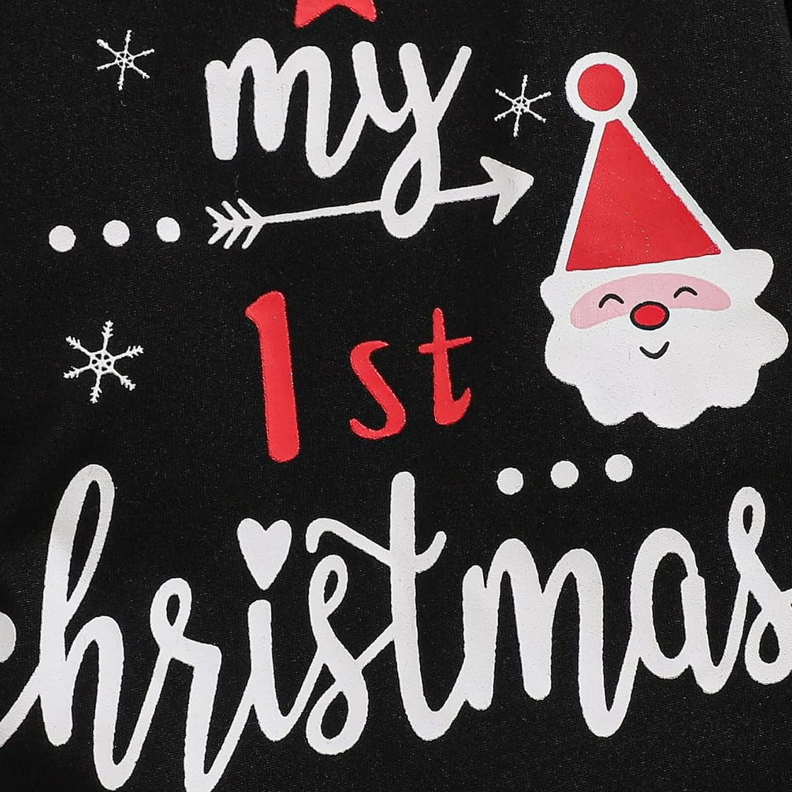 3PCS My 1st Christmas Letter Plaid Print Long Sleeve Baby Set