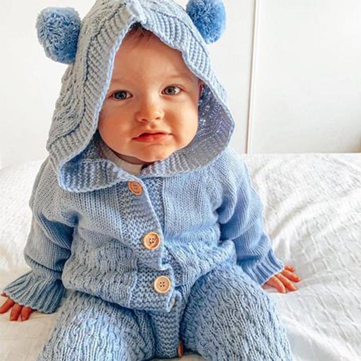 Bear Design Winter Hooded Knitting Jumpsuit