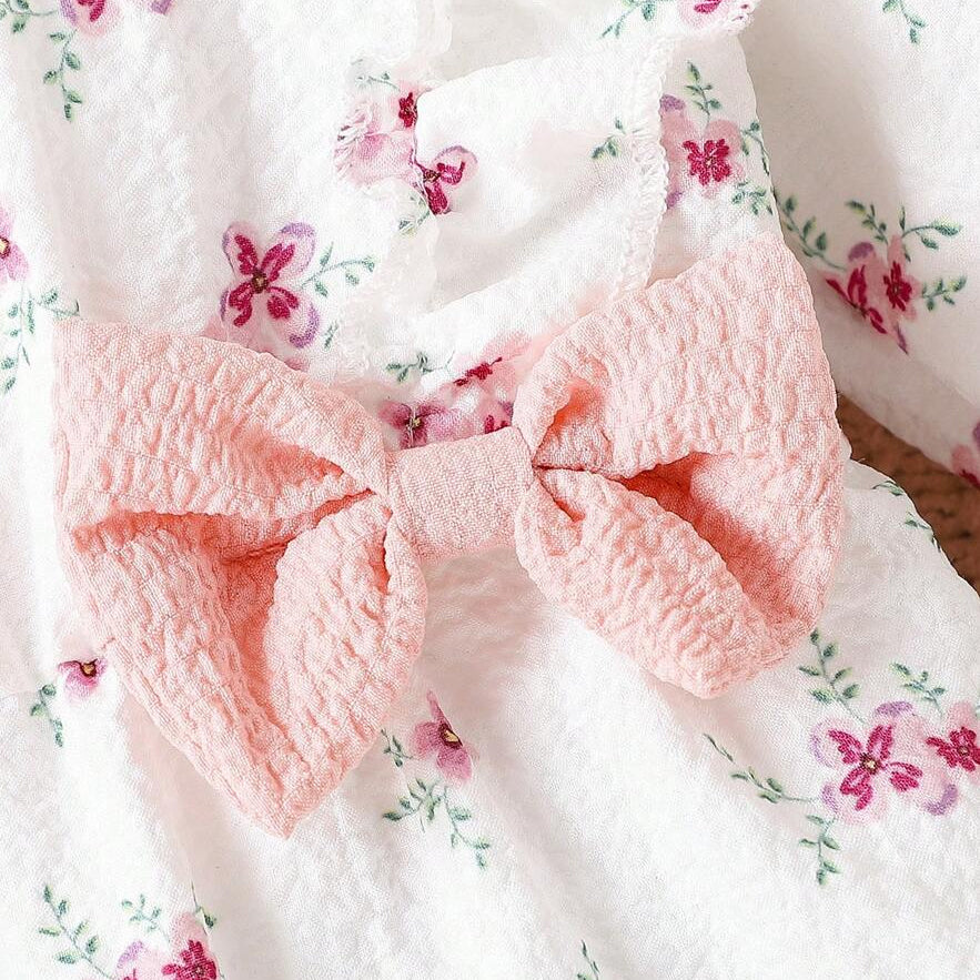 2PCS Allover Floral Printed Ruffle Long Sleeve Baby Girl Jumpsuit