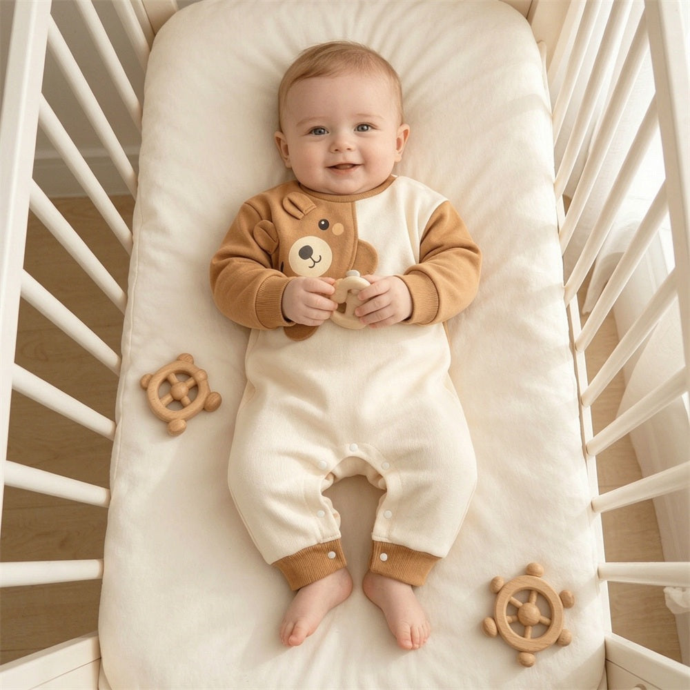 Bubbly Bear Printed Long Sleeve Baby Jumpsuit