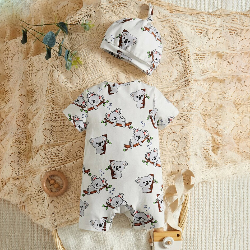 2PCS Cute Koala Printed Short Sleeve Baby Jumpsuit
