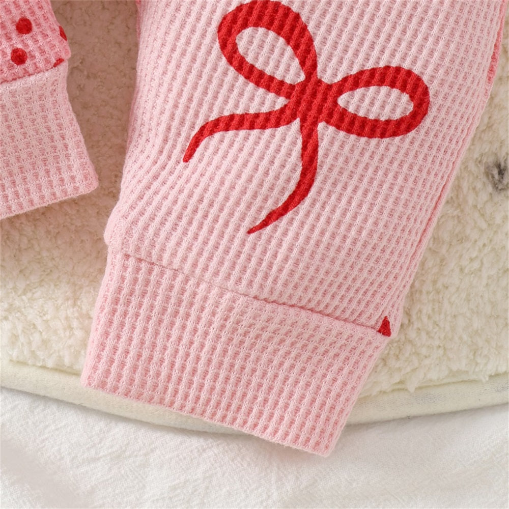 2PCS Strawberry and Bow Print Long Sleeve Baby Jumpsuit