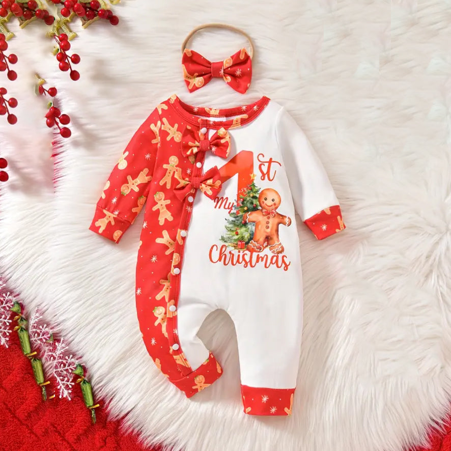 2PCS My 1st Christmas Letter Printed Baby Jumpsuit