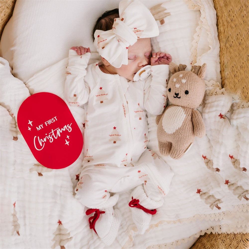 2PCS My First Christmas Letter Print Long Sleeve Baby Jumpsuit