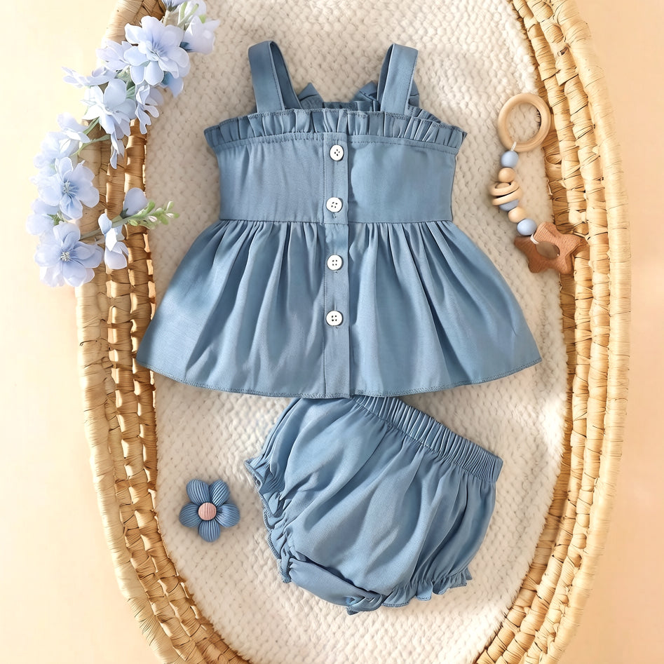 2PCS Sweet Floral Embroidery Sleeveless Baby Set