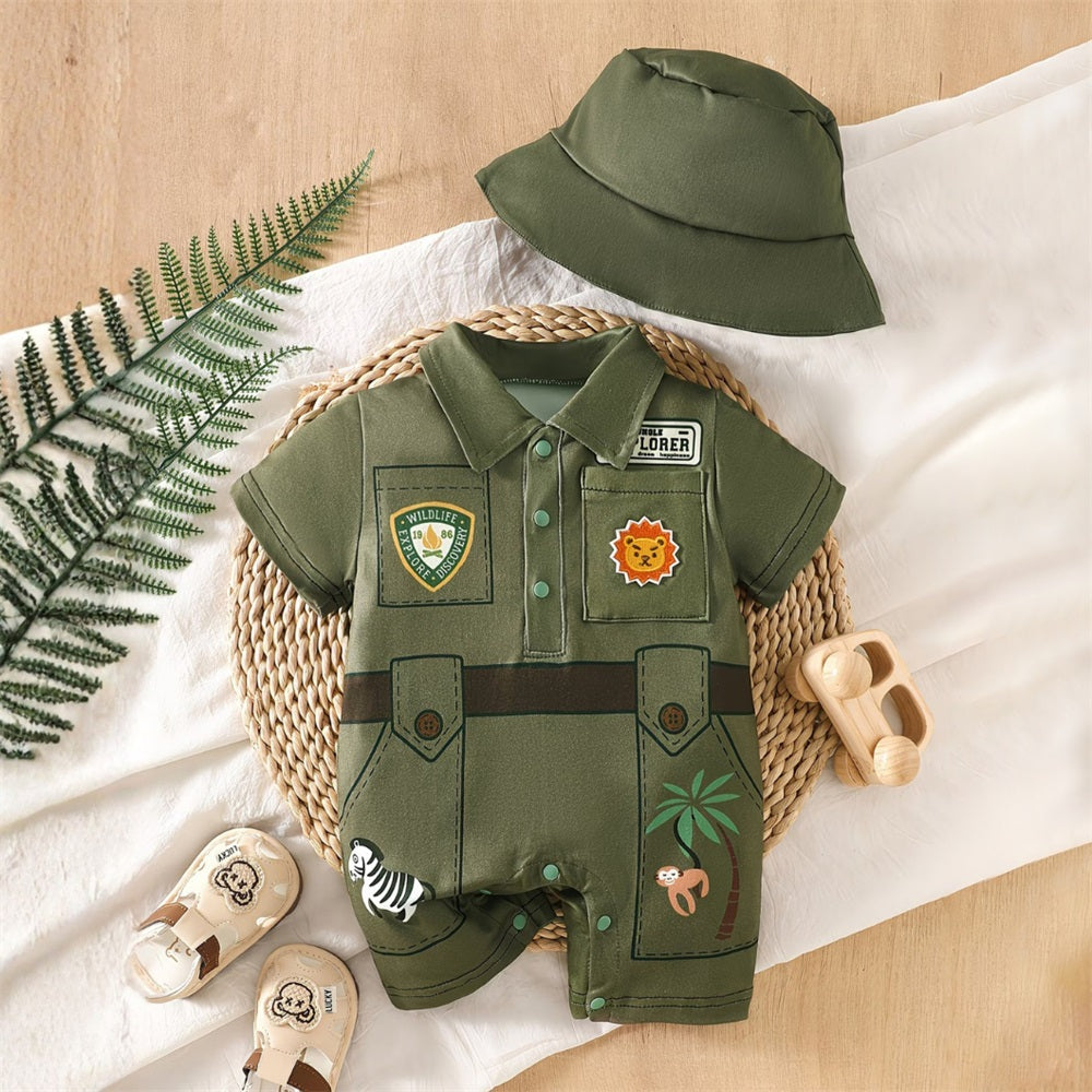 2PCS Style Cute Animal Print Short Sleeve Baby Jumpsuit