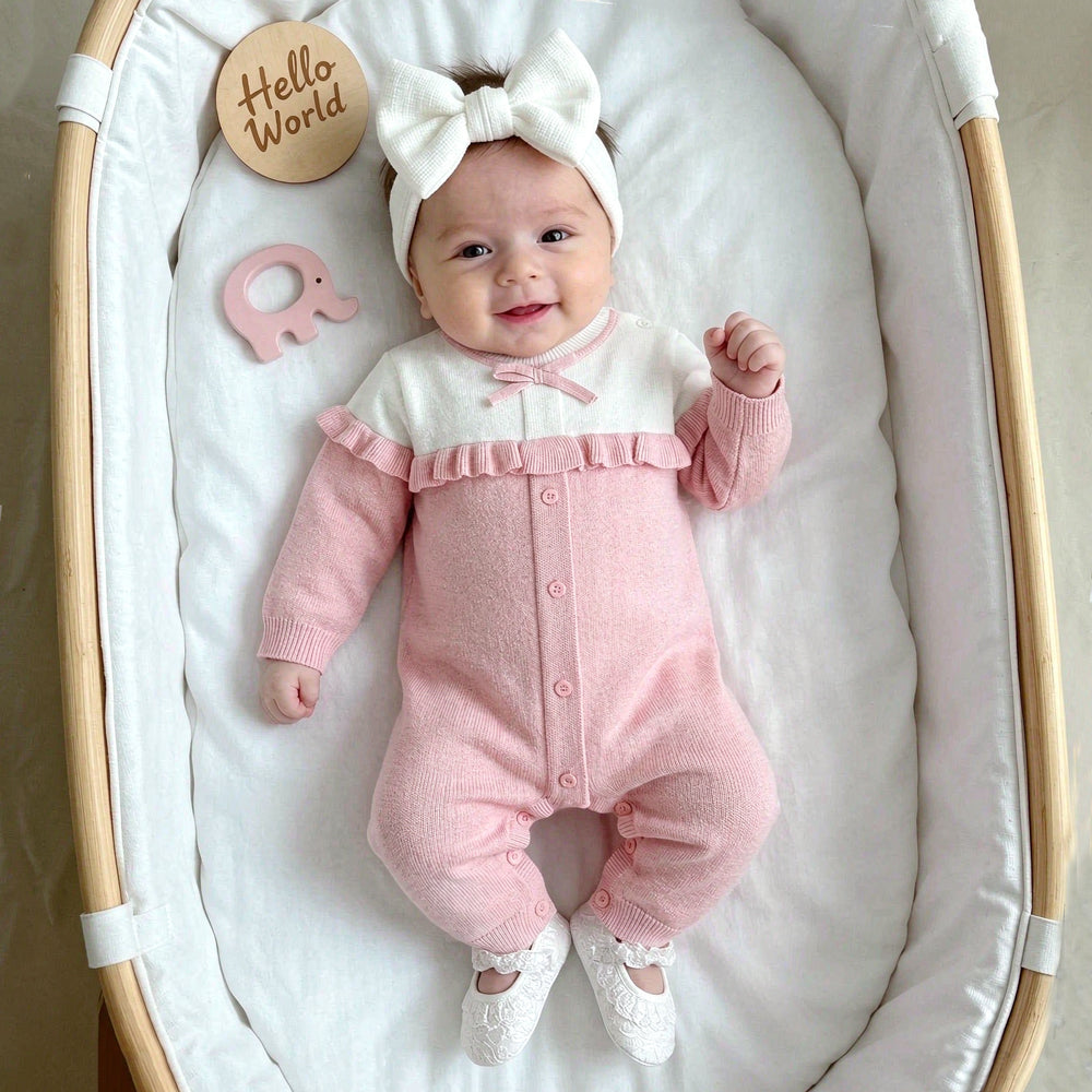 Sweet Baby Girl Colorblock Long Sleeve Knit Jumpsuit
