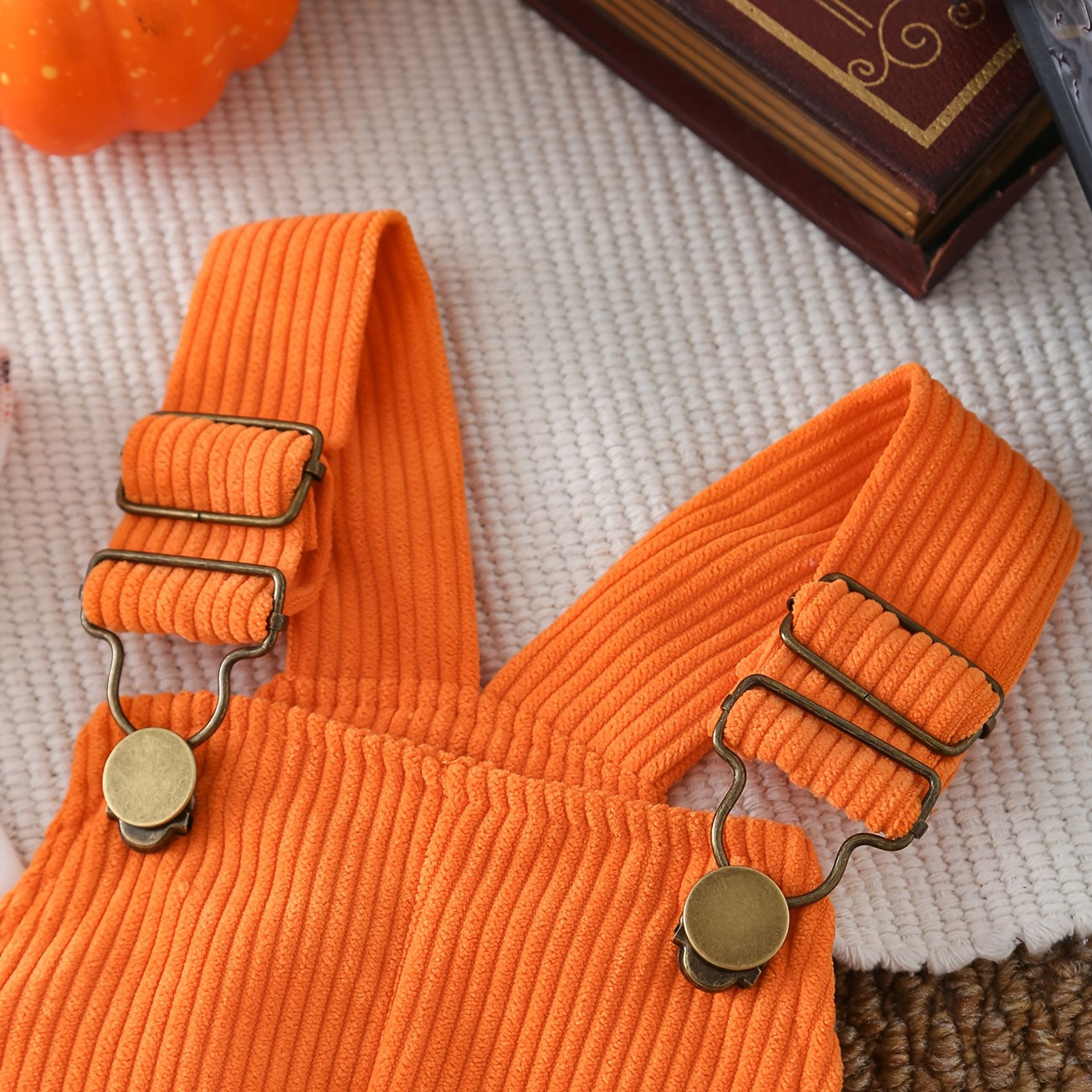 3PCS Halloween Ghost Pumpkin Print Corduroy Overalls Baby Set