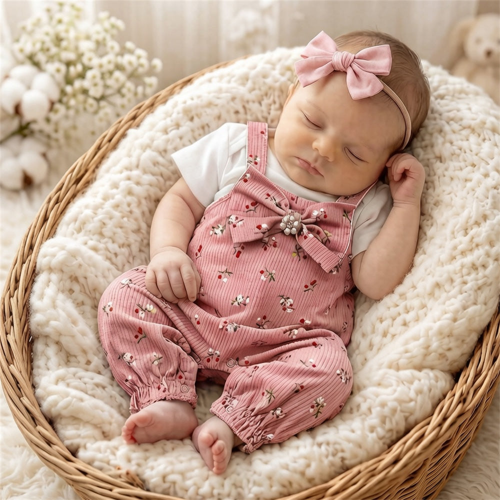 2PCS Pretty Floral Printed Short Sleeve Overalls Baby Set
