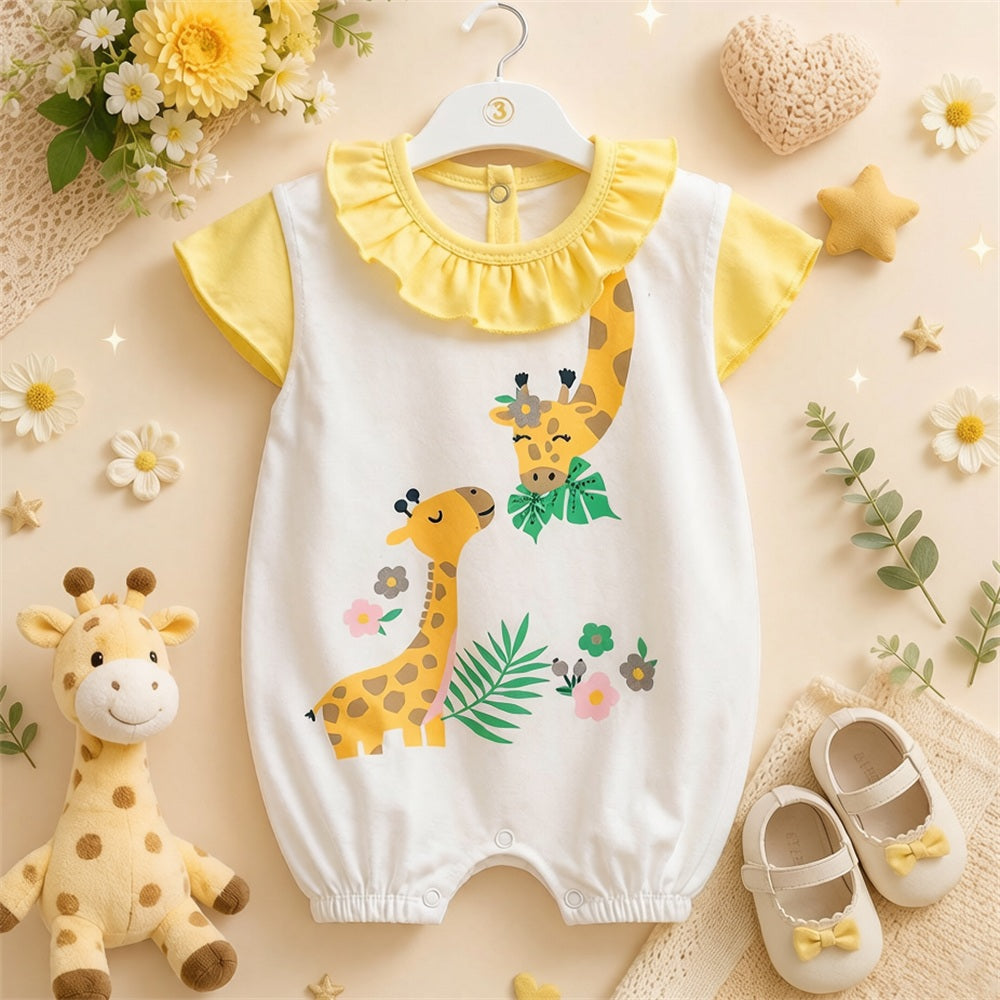 Gorgeous Giraffe Printed Baby Girl Jumpsuit