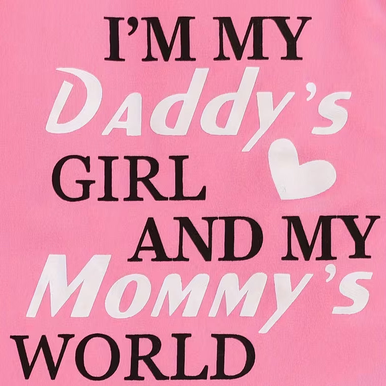4PCS Daddy's Girl Mommy's World Letter Floral Stripe Printed Baby Set