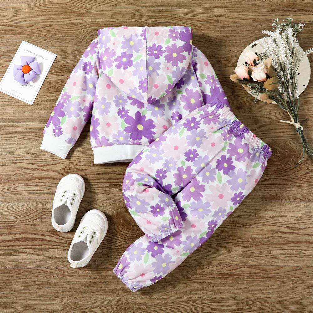 2PCS Casual Cute Print Long Sleeve Hooded Baby Set