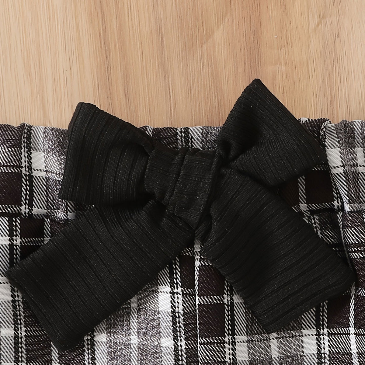 2PCS Chic Plaid Printed Bow Long Sleeve Baby Girl Set