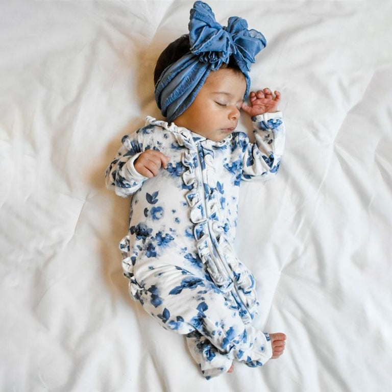 Elegant Floral Printed Long Sleeve Baby Jumpsuit