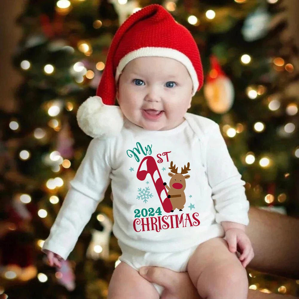 My 1st 2024 Christmas Letter Printed Short Sleeve Baby Romper