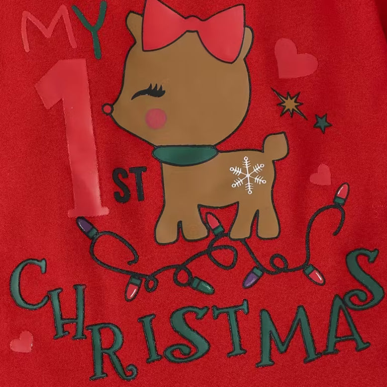 4PCS My 1st Christmas Letter Elk Santa Claus Printed Baby Set