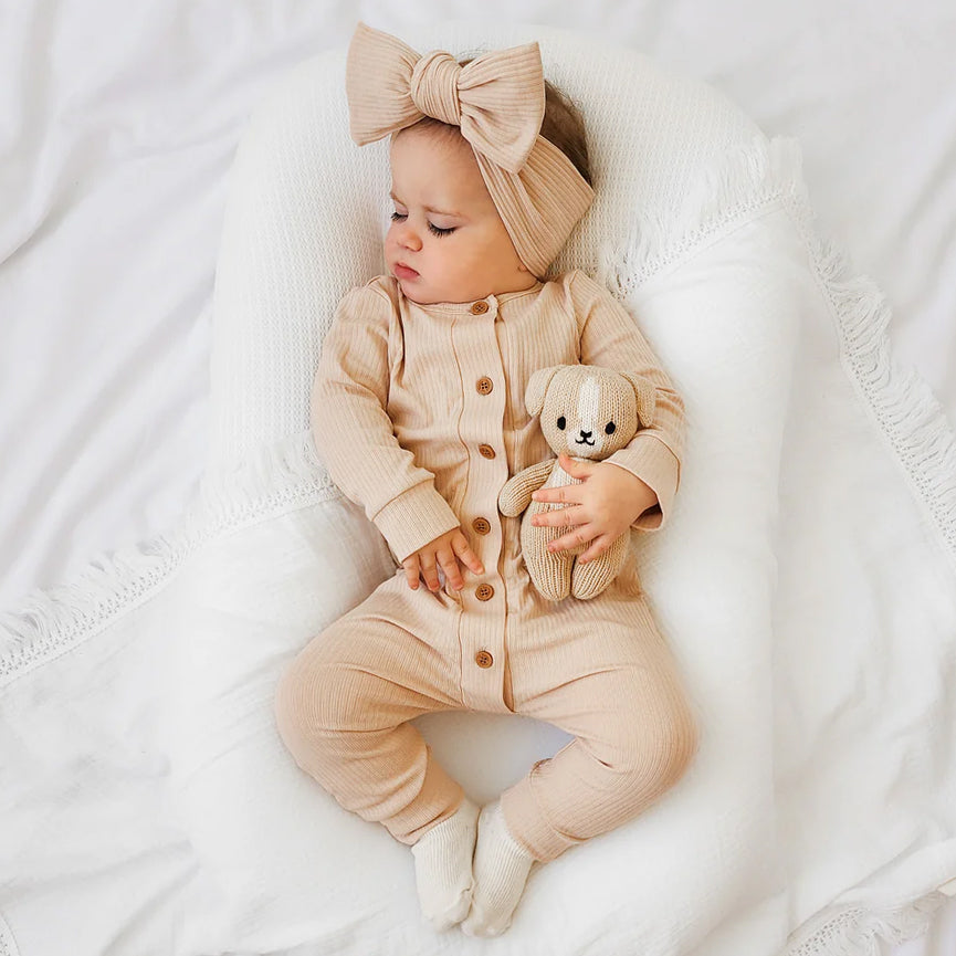 2PCS Cozy Solid Color Long Sleeve Baby Jumpsuit