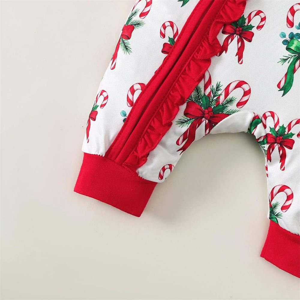 2PCS Cute Candy Cane Print Long Sleeve Baby Jumpsuit