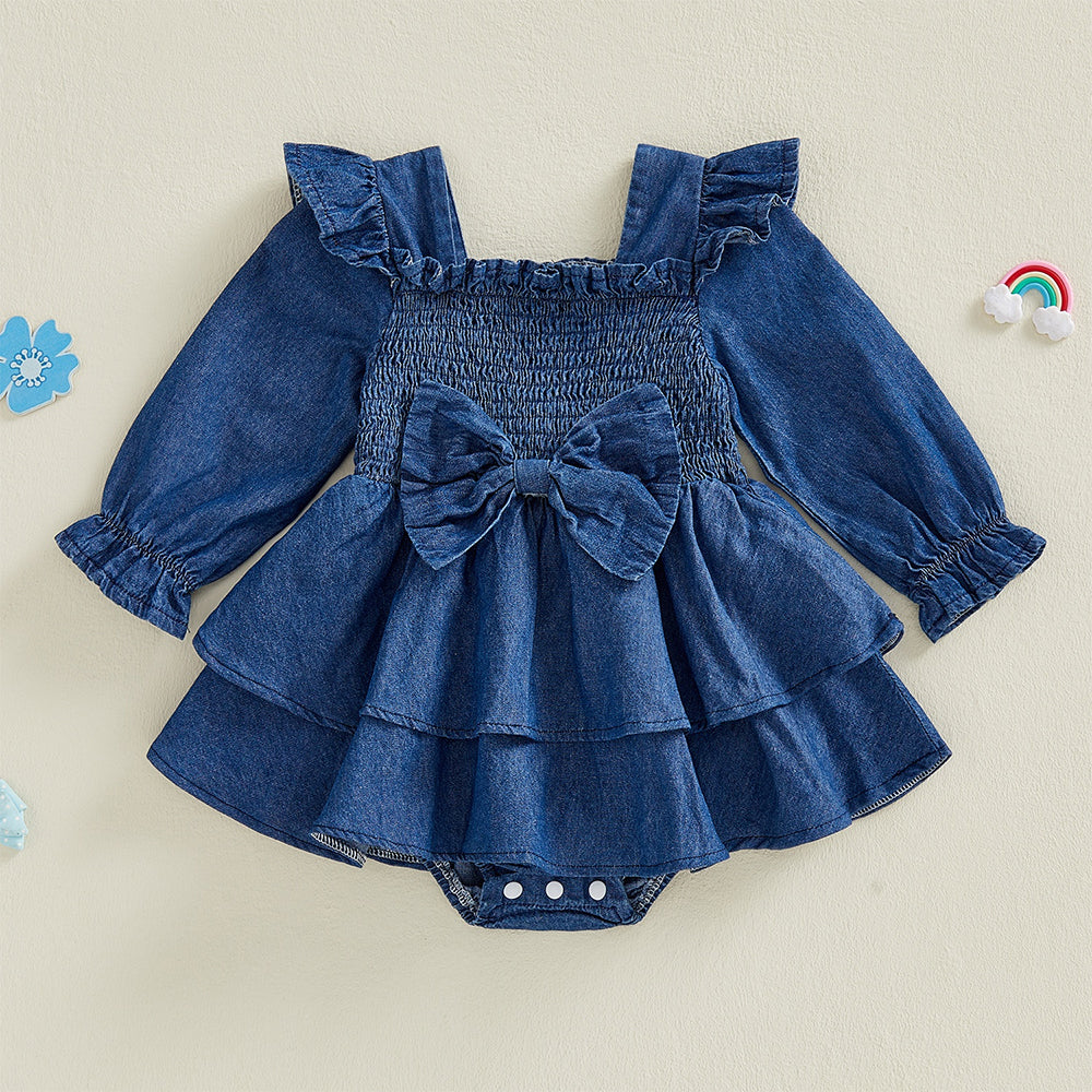 Grace Solid Color Long Sleeve Ruffle Baby Romper