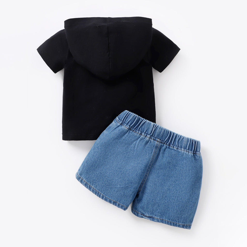 2PCS Kick It With My Daddy Letter Print Denim Baby Set