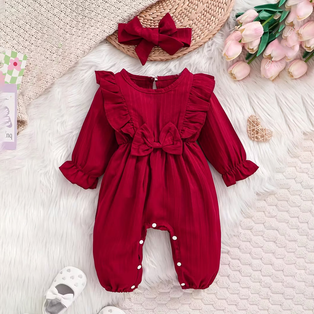 2PCS Timeless Solid Color Long Sleeve Baby Jumpsuit