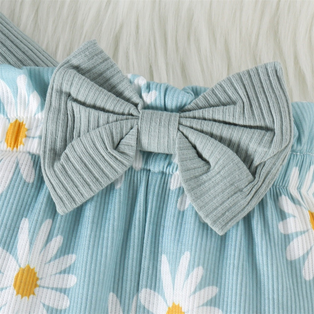 3PCS Pretty Little Sister Letter Daisy Print Baby Set