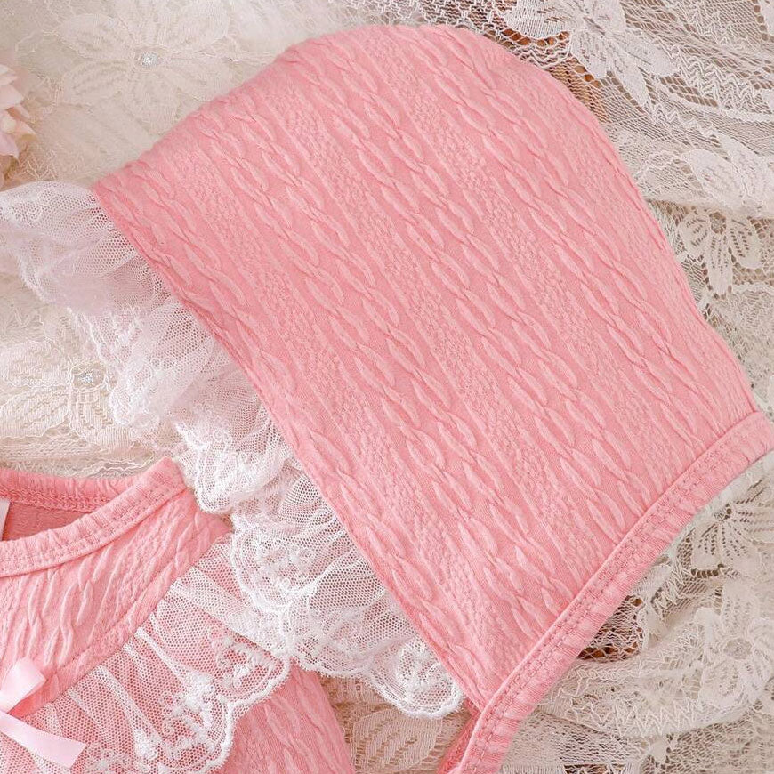 2PCS Adorable Solid Color Long Sleeve Lace Baby Girl Jumpsuit