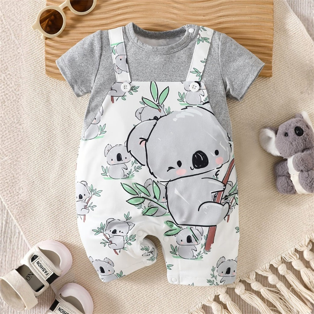 Cute Cartoon Koala Printed Short Sleeve Baby Jumpsuit