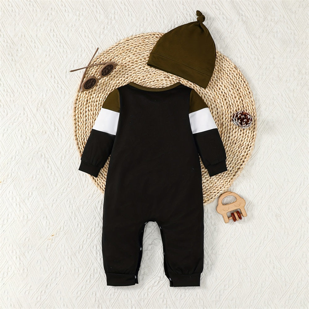 2PCS Cooler Version of Dad Letter Print Striped Baby Jumpsuit