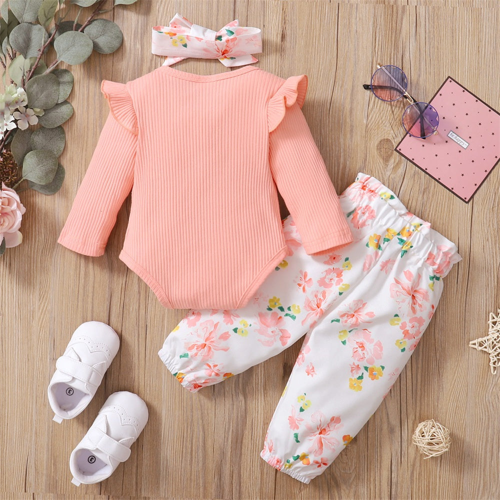 3PCS I Got It From My Mama Letter Floral Long Sleeve Baby Set