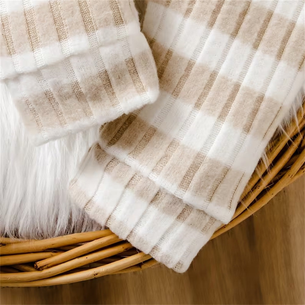 3PCS Bear Embroidery Striped Long Sleeve Baby Set