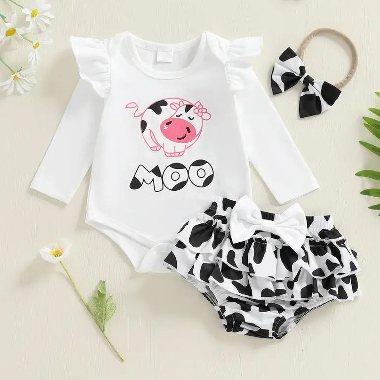 3PCS Moo Letter Cow Printed Baby Set