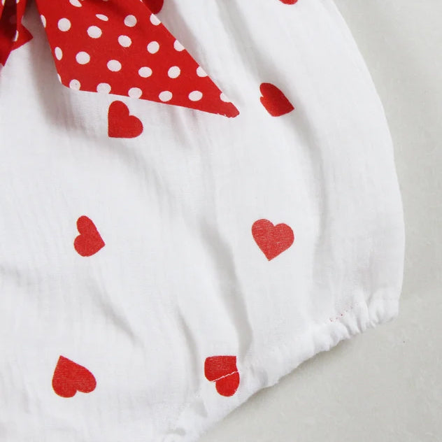 Cute Heart Print Bowknot Flutter Sleeve Baby Romper