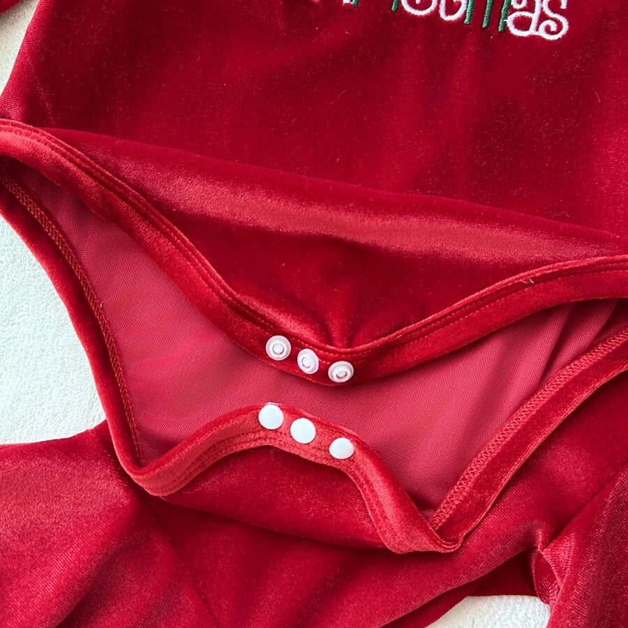 3PCS My 1st Christmas Letter Santa Embroidery Baby Girl Velvet Set