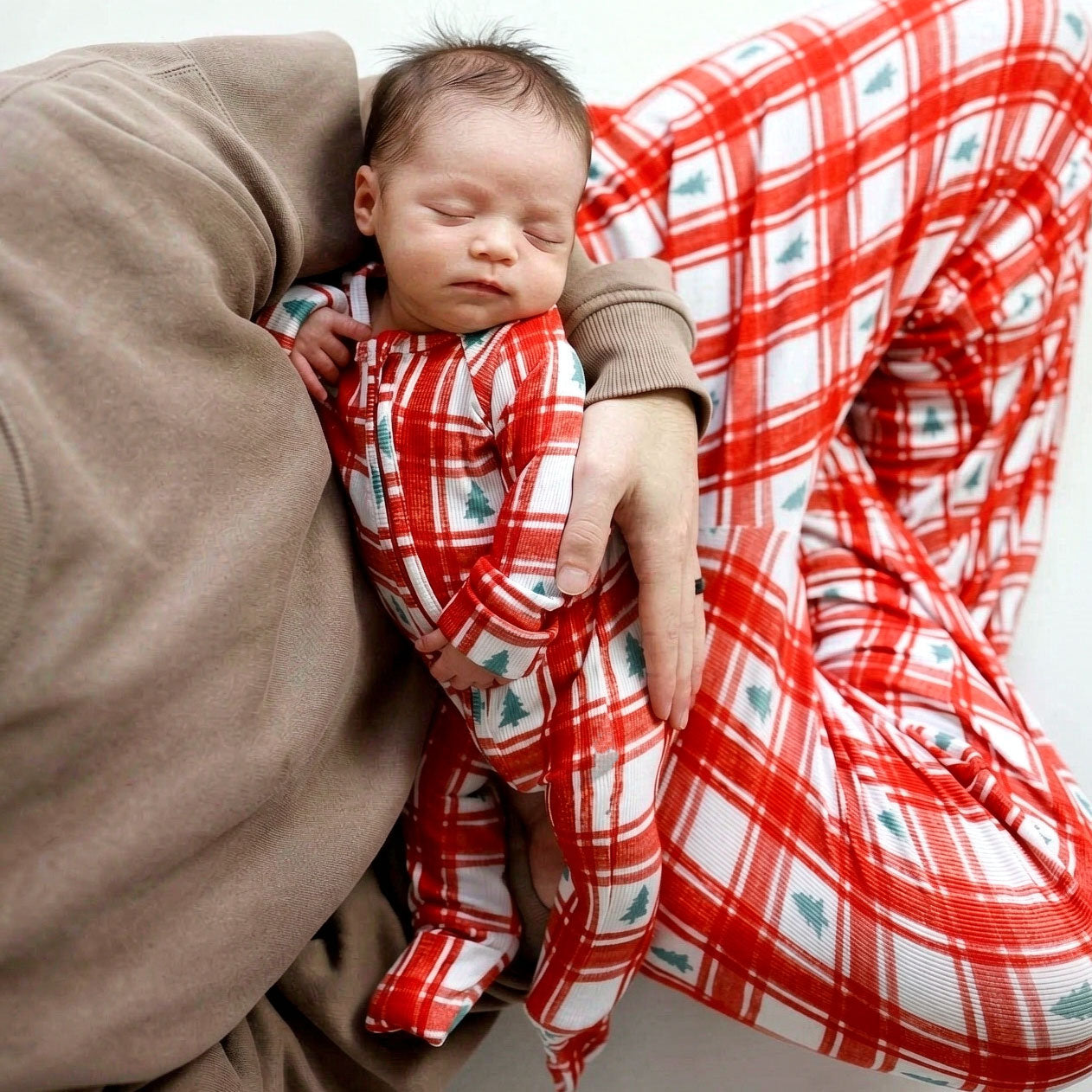 Adorable Christmas Tree Plaid Printed Zipper Baby Jumpsuit