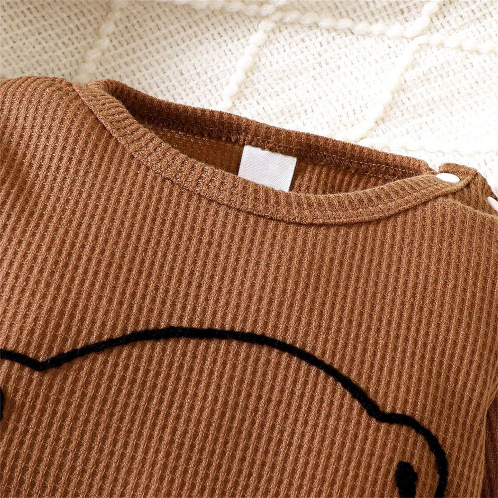 2PCS Cute Scarf Bear Printed Long Sleeve Baby Jumpsuit