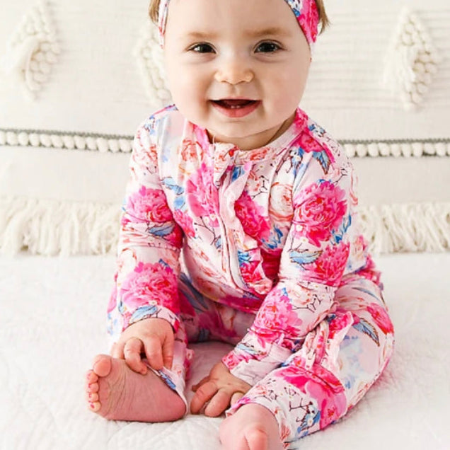 Stylish Pretty Floral Printed Ruffled Long Sleeve Baby Jumpsuit