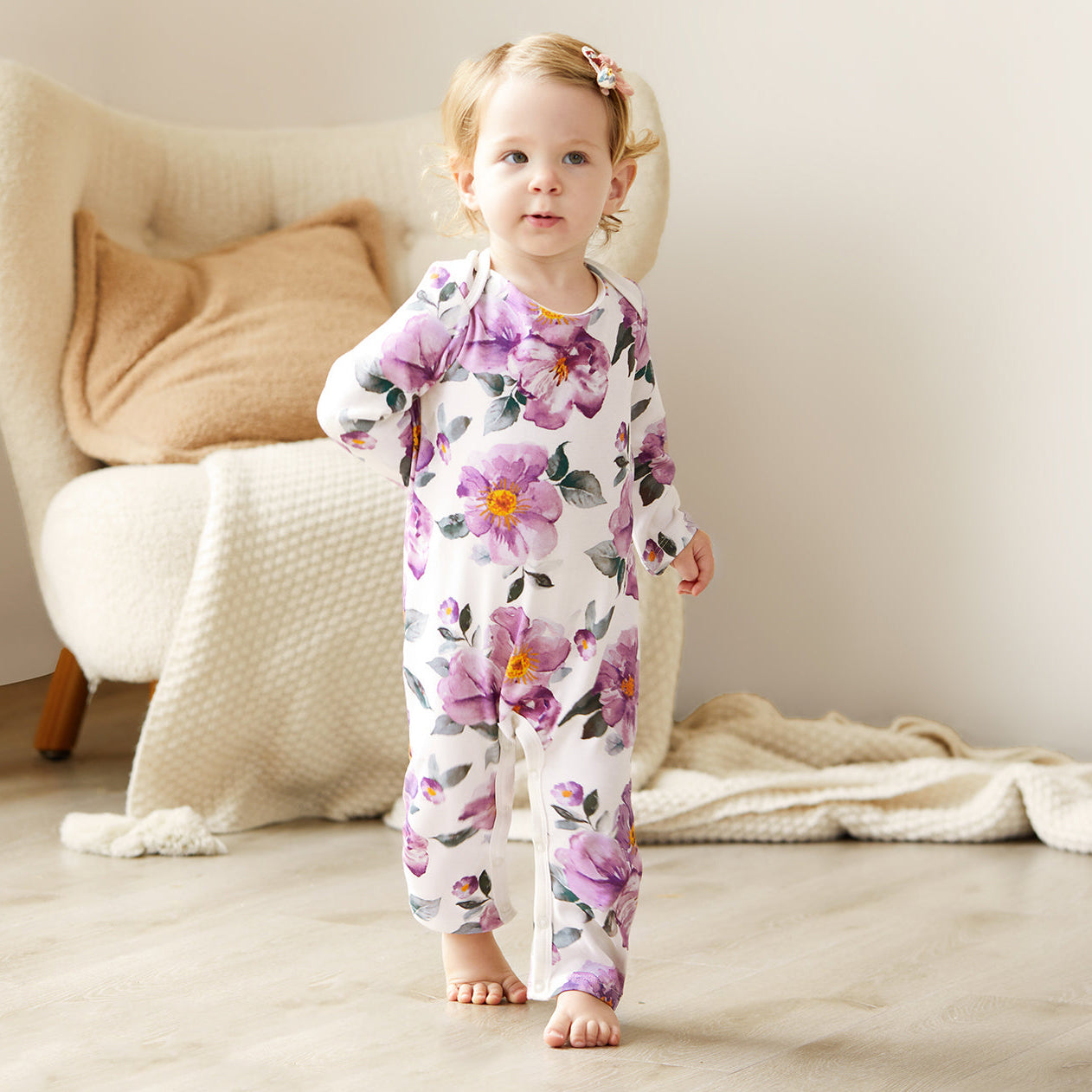 Comfy Floral Printed Long Sleeve Baby Jumpsuit