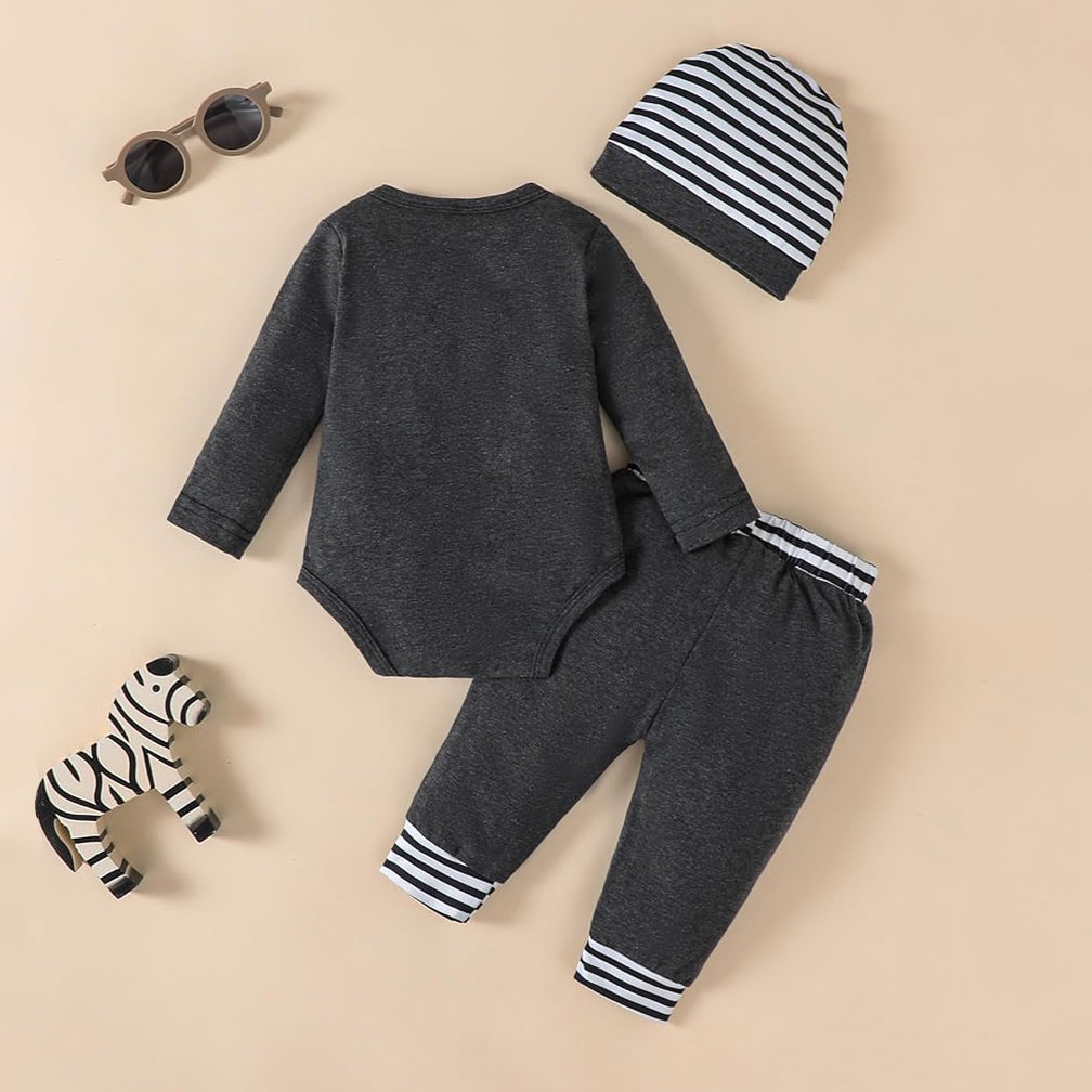 3PCS Cooler Version of Dad Letter Stripe Printed Baby Set