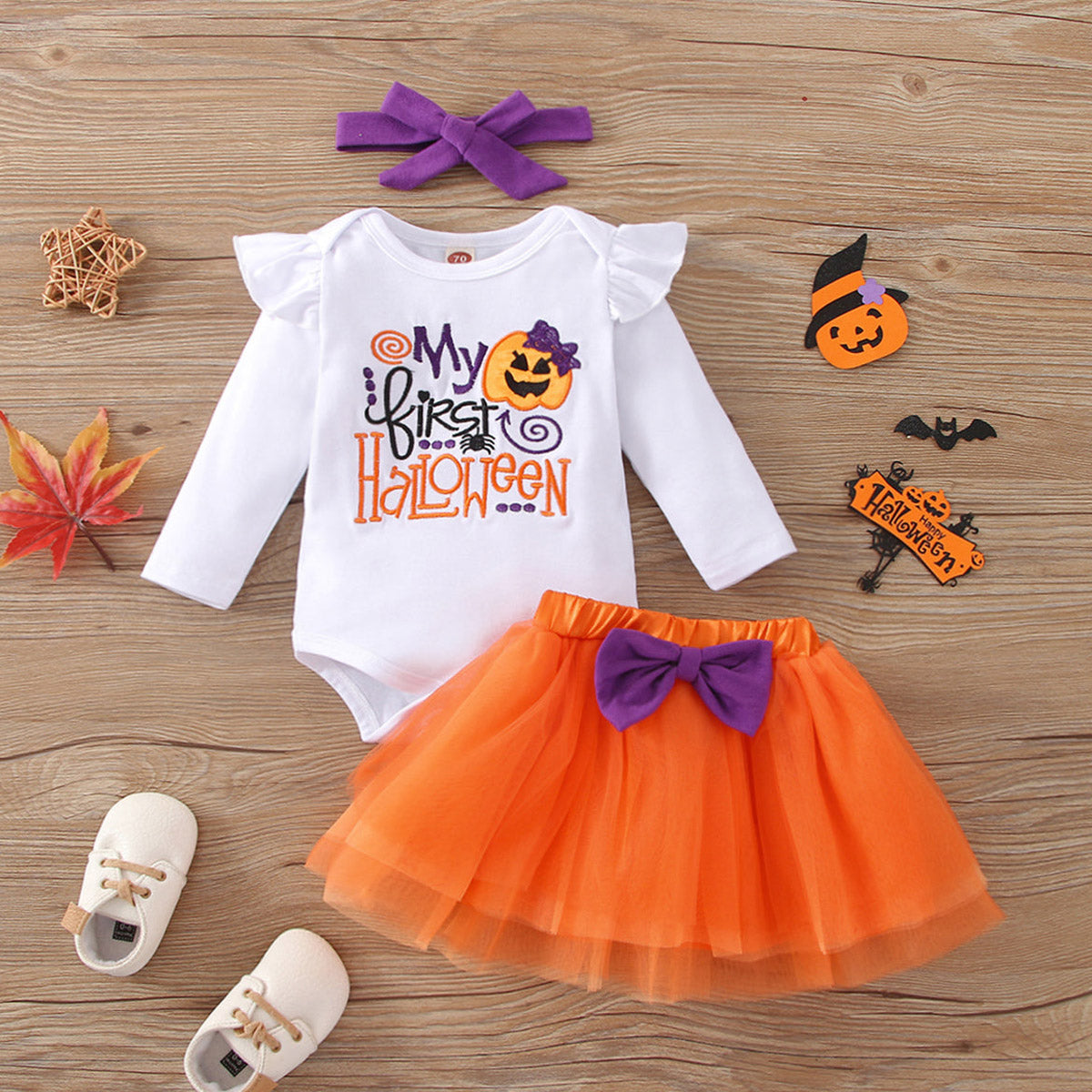 3PCS My First Halloween Letter Printed Long Sleeve Baby Set