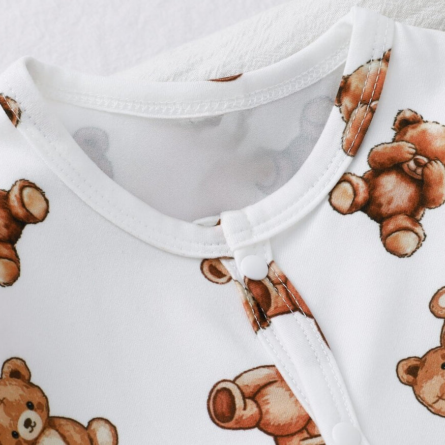 2PCS Casual Teddy Bear Print Long Sleeve Baby Jumpsuit