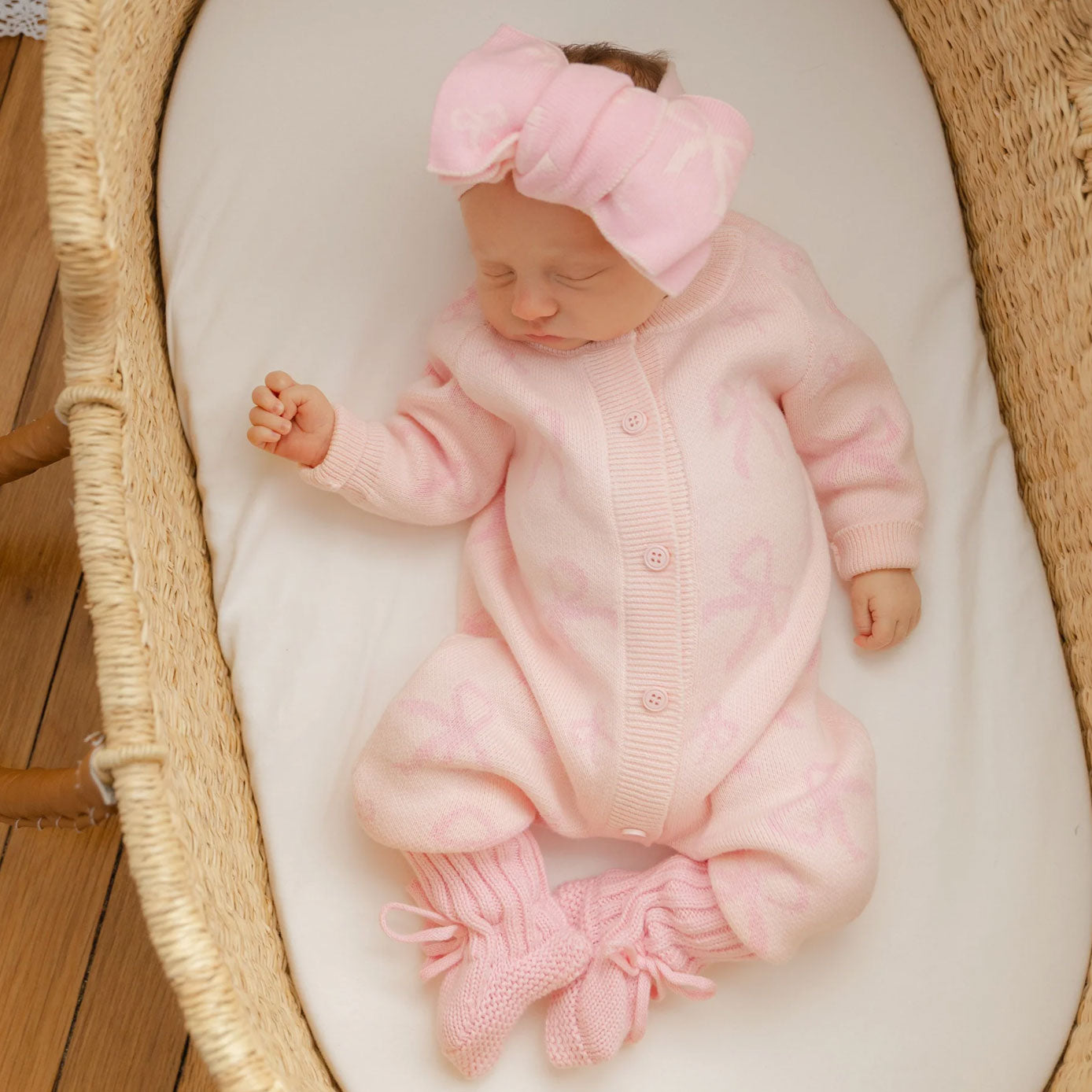 2PCS Sweet Bow Print Knit Long Sleeve Baby Jumpsuit