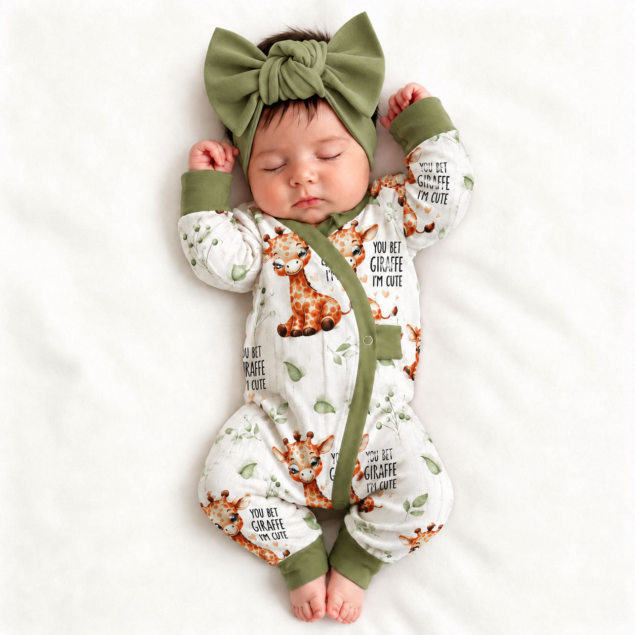 2PCS Bubbly Giraffe Printed Long Sleeve Baby Jumpsuit
