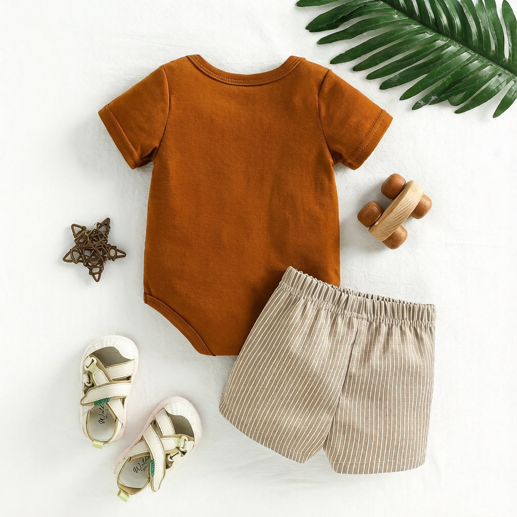 2PCS Little Boy's Letter Stripe Print Short Sleeve Baby Set