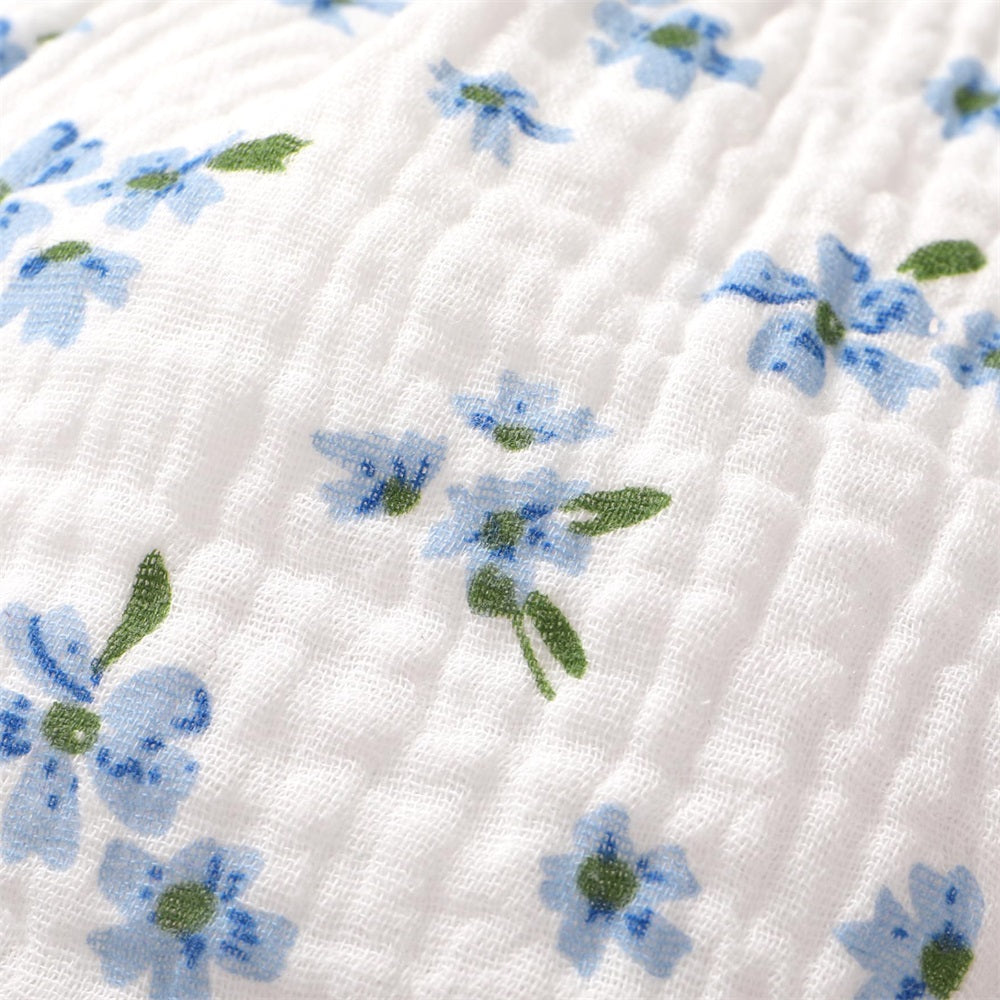 2PCS Summer Floral Printed Frill Trim Sleeveless Baby Romper